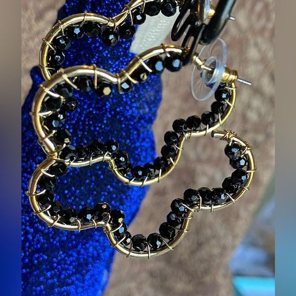 NWT FLORAL EVERY DAY EMBER EARRINGS BLACK BEADS GOLD ACCENT METAL FUNKY - Picture 3 of 14